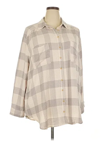 Pre-owned Dex 3/4 Sleeve Button Down Shirt In Brown
