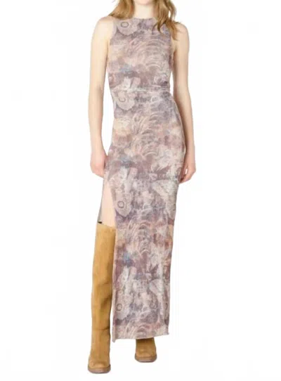 Dex Abstract Maxi Dress With Slit In Neutral In Beige
