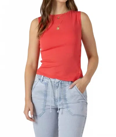 Dex Asymmetrical Button Detail Tank Top In Raspberry Punch In Red