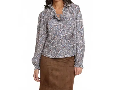 Dex Balloon Sleeved Blouse In Blue/brown Paisley In Multi