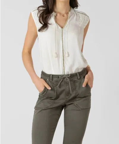 Dex Beaded Trim Blouse In Ecru/pistachio In White