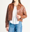 Dex Button Front Faux Leather Jacket In Brown In Brown