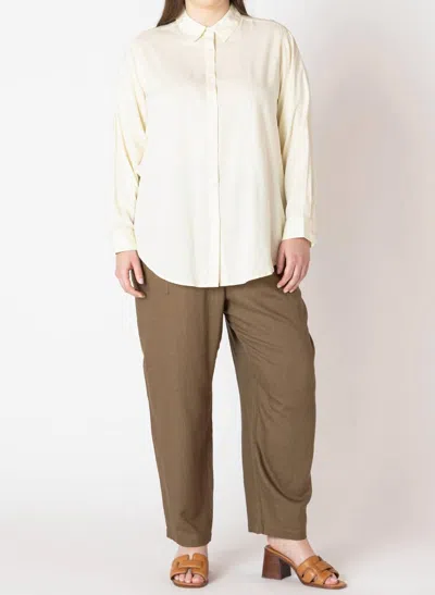 Dex Button Front Long Sleeve Blouse In Lemon - Hoc Summer & Winter In Brown