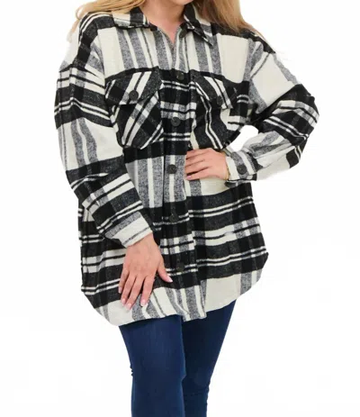 Dex Button Front Shacket In Black/white Plaid In Multi
