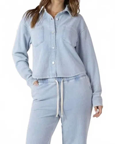 Dex Button Up Knit Top In Washed Light Blue