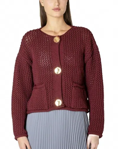 Dex Chunky Knit Cardigan In Dark Ruby In White