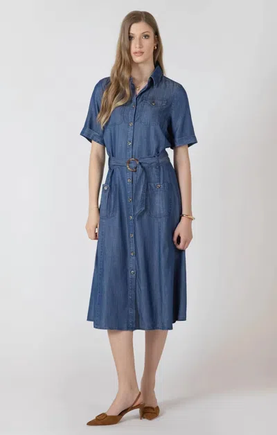 Dex Classic Charm Midi Dress In Chambray In Blue