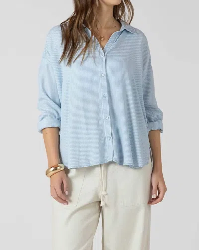 Dex Clothing Button Up Top Shirt In Coastal Blue Stripe