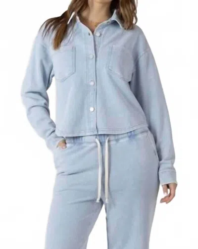 Dex Clothing Cropped Knit Button Up Overshirt In Light Blue