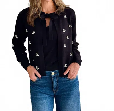 Dex Clothing Embellished Tie-front Cardigan In Black