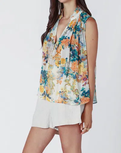 Dex Clothing Floral V Neck Button Front Blouse In Multi