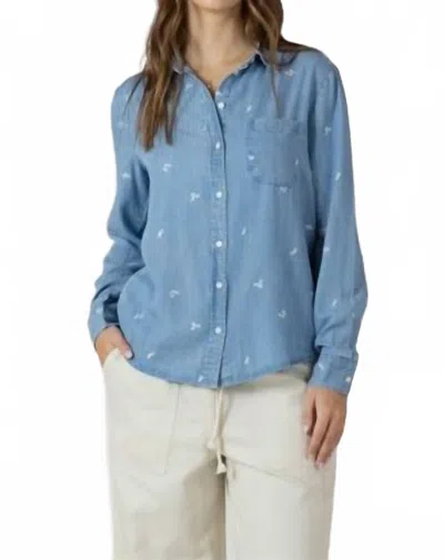 Dex Clothing Long Sleeve Collared Embroidered Shirt In Chambray In Blue