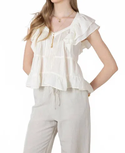 Dex Clothing Ruffle Sleeves Top In Off White