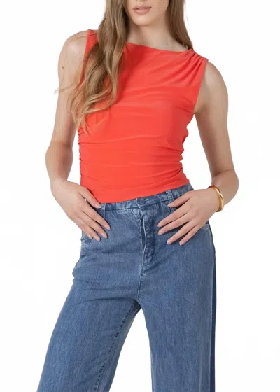 Dex Clothing Shirred Detail Boat Neck Tank Top In Bright Cherry In Orange