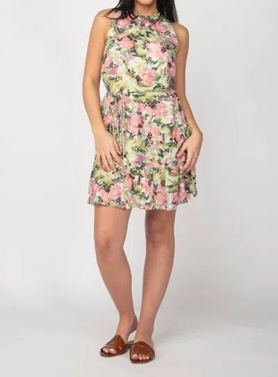Dex Clothing Sleeveless Floral Tiered Mini Dress In Green/pink In Multi