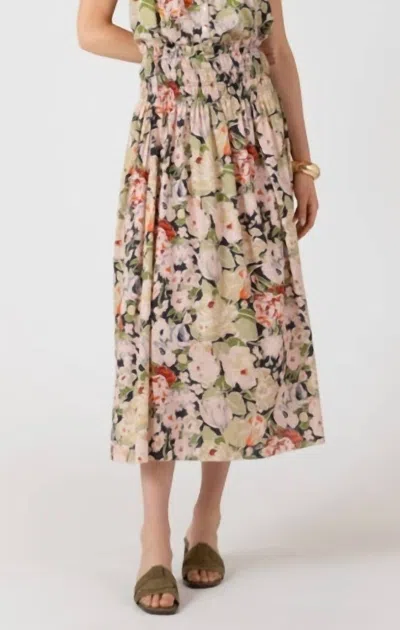 Dex Clothing Smocked Waist Midi Skirt In Beige In Multi