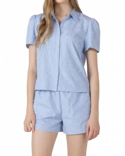 Dex Clothing Women's Pearl Detail Button Up Shirt In Blue