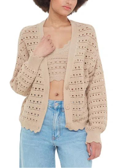 Dex Crochet Cardigan In Deep Taupe In Beige