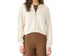 Dex Crochet Sleeve Bomber Sweater In Ivory In Multi