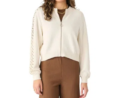 Dex Crochet Sleeve Bomber Sweater In Ivory In White
