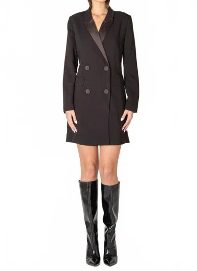 Dex Double Breasted Blazer Dress In Black In Brown