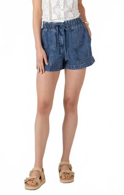 Dex Drawstring Denim Short In Medium Blue Wash