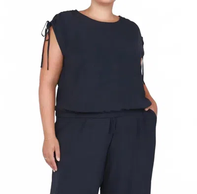 Dex Drawstring Shoulder Top In Midnight Navy In Blue