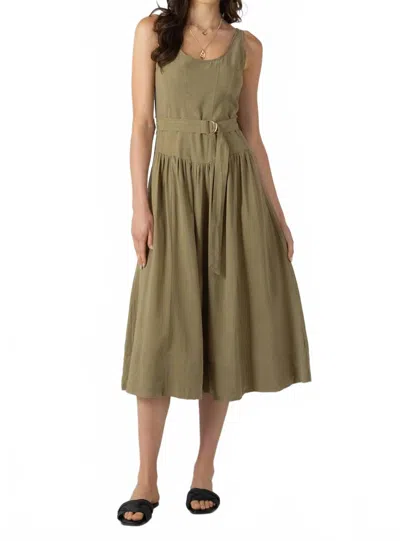 Dex Drop Waist Belted Midi Dress In Dusty Sage In Green