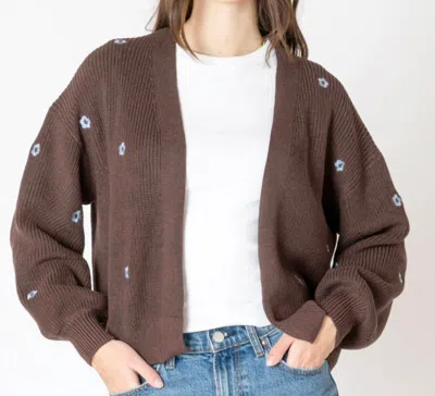 Dex Embroidered Open Cardigan In Brownie