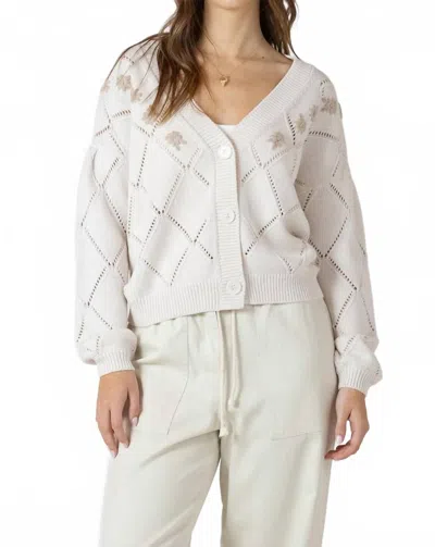 Dex Embroidered Pointelle Cardigan In Natural In White