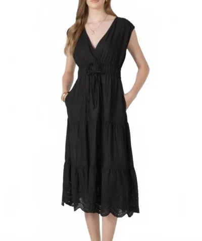 Dex Eyelet Tie Waist Midi Dress In Black