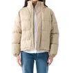 Dex Faux Leather Puffer Jacket In Beige In Beige