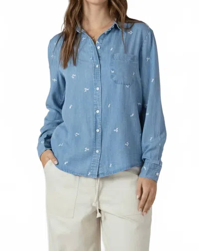 Dex Floral Embroidered Button Front Shirt In Blue