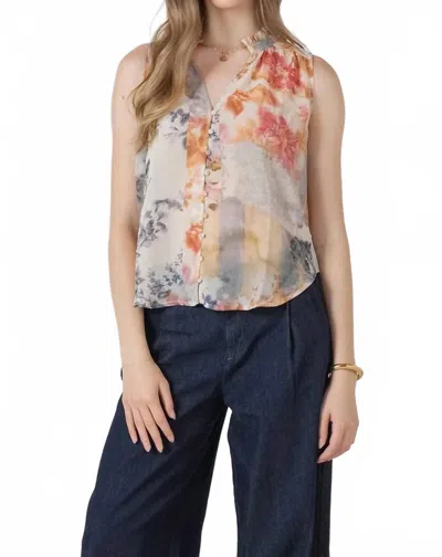Dex Flowy Button Front Blouse In Flower Patch In Gray