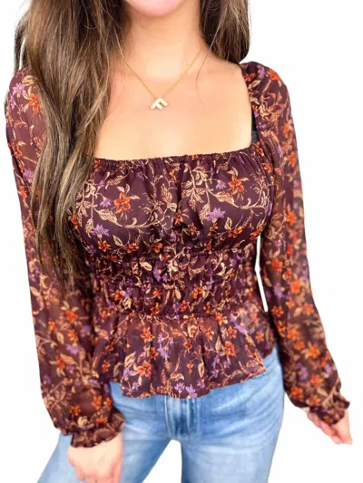 Dex Garden Sheer Mesh Long Sleeve Cropped Top In Plum In Pink