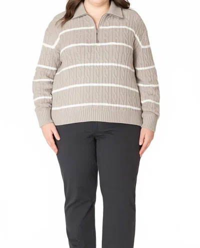 Dex Half Zip Cable Sweater - Plus In Taupe/white In Pink