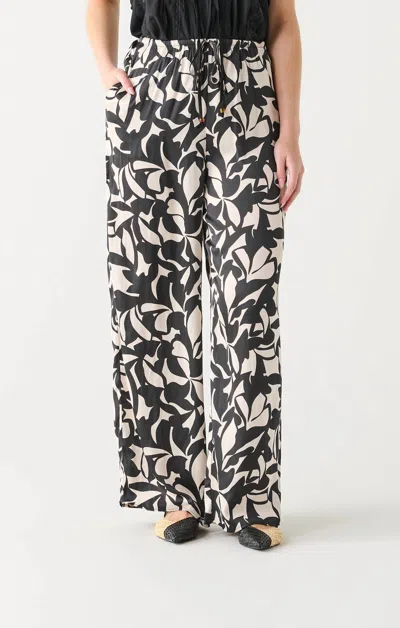 Dex High Waist Wide Leg Satin Pant In Black/cream Floral
