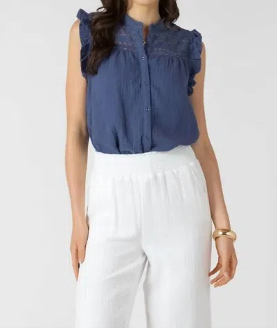 Dex Lace Insert Button Front Blouse In Blue