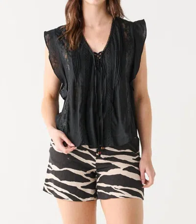 Dex Lace Pleated V-neck Blouse In Black