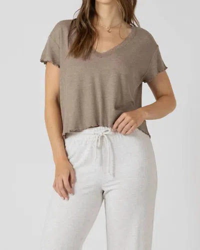 Dex Lace Trim Waffle Top In Mocha Heather In Brown