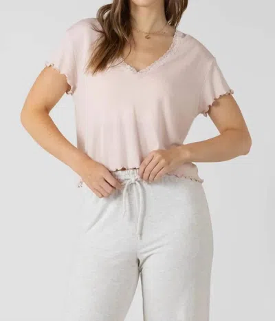 Dex Lace Trim Waffle Top In Powder Pink