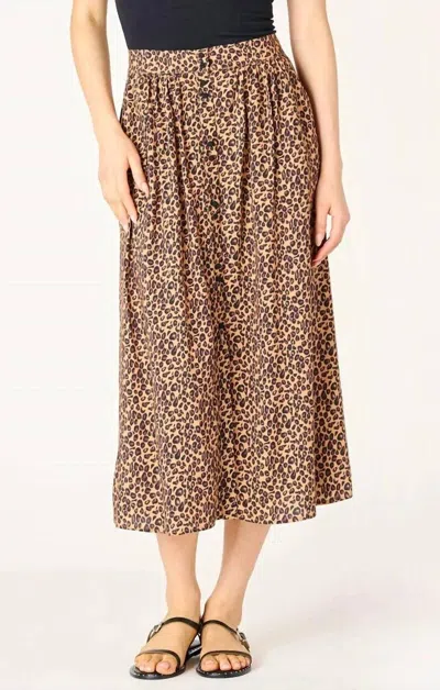 Dex Leopard Button Front Skirt In Beige In Brown