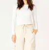 Dex Long Sleeve Exposed Seams Top In Off White In White