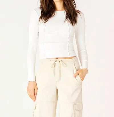 Dex Long Sleeve Exposed Seams Top In Off White