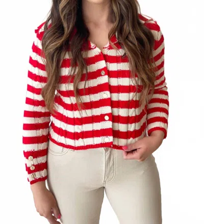 Dex Long Sleeve Knit Cardigan In Scarlet/cream Stripe In Multi