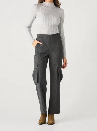 Dex Long Sleeve Ribbed Shimmer Top In Silver In Metallic