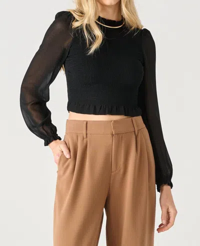 Dex Long Sleeve Smocked Woven Top In Black