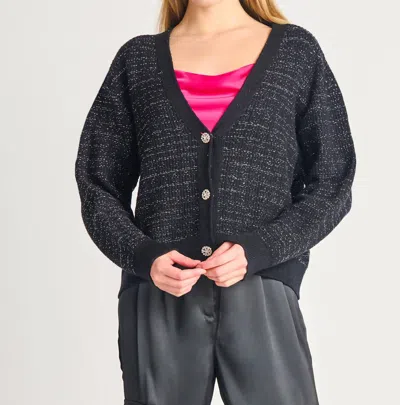 Dex Lurex Embellished Trim Cardigan In Black