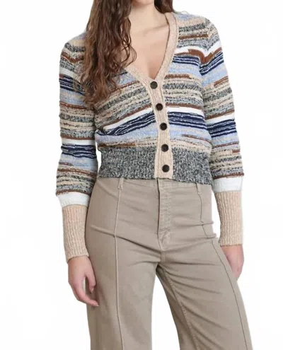 Dex Melange Striped Cardigan In Ecru/navy Stripe In Gray