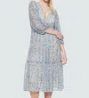 Dex Mesh Tiered Midi Dress In Blue